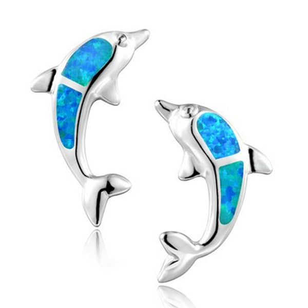 Blue Opal Stone Dolphin Stud Earrings Women’s Jewelry - Innovato Store