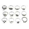 Antique 12 pieces Zinc Alloy Silver Color Ring Set for Women with Fox Elephant Cat Bird Horse Cactus Arrow Horoscope Design - Innovato Store