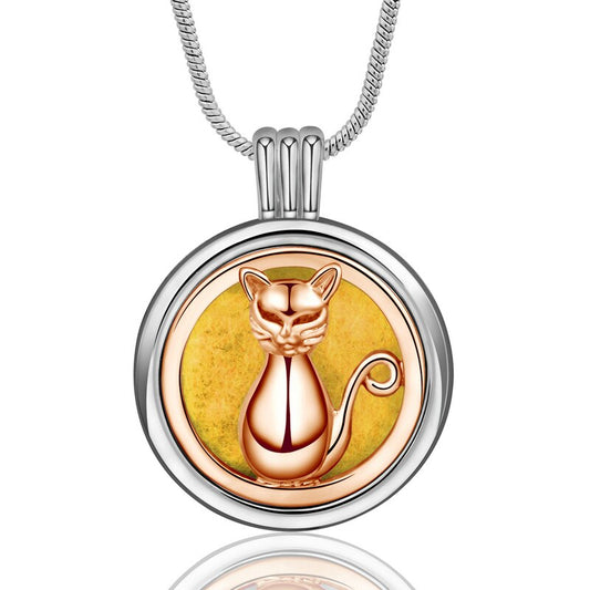 Rose Gold Cat Essential Oil Diffuser Pendant Necklace