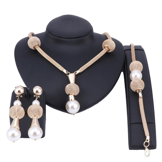 Pearl Necklace, Bracelet & Earrings Jewelry Set