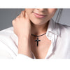 925 Sterling Silver with Black Onyx Cross Pendant Choker Necklace