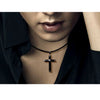 925 Sterling Silver with Black Onyx Cross Pendant Choker Necklace