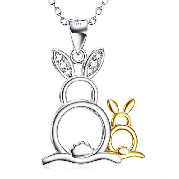 925 Sterling Silver Mother and Baby Rabbit Pendant Necklace