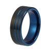 8mm Double Groove Blue Tungsten Carbide with Offset Black Brushed Tungsten Ring - Innovato Store