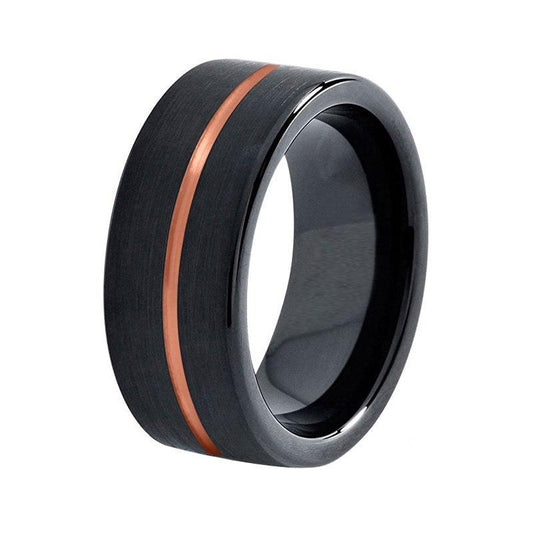 8mm Black Plated Tungsten Carbide with Rose Wedding Ring - Innovato Store