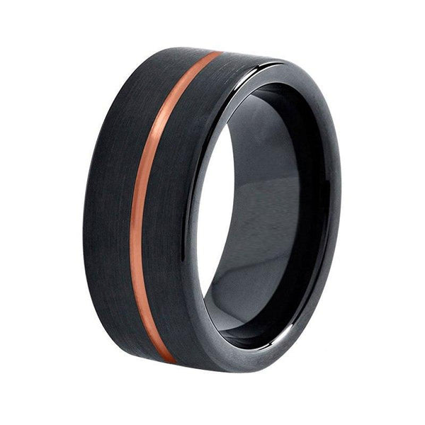 8mm Black Plated Tungsten Carbide with Rose Wedding Ring - Innovato Store