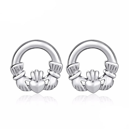 925 Sterling Silver Round Claddagh Stud Women’s Earrings