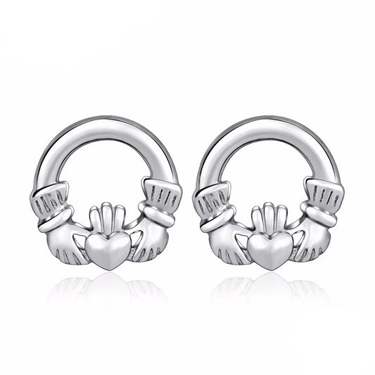 925 Sterling Silver Round Claddagh Stud Women’s Earrings