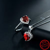 Red Crystal Heart 925 Sterling Silver Necklace & Ring Fashion Jewelry Set