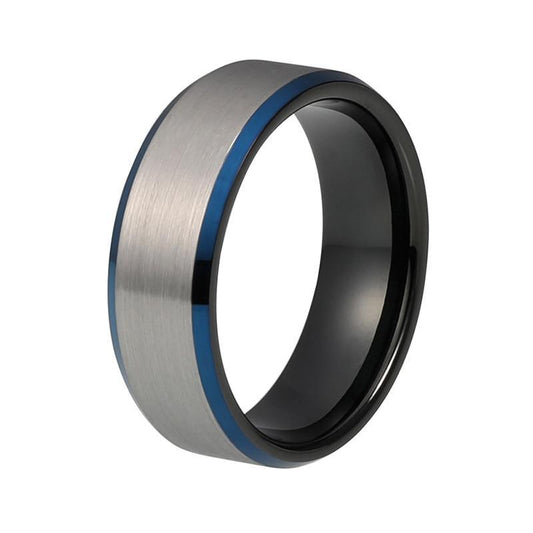 8mm Black and Blue Silver Matte Tungsten Carbide Wedding Ring - Innovato Store