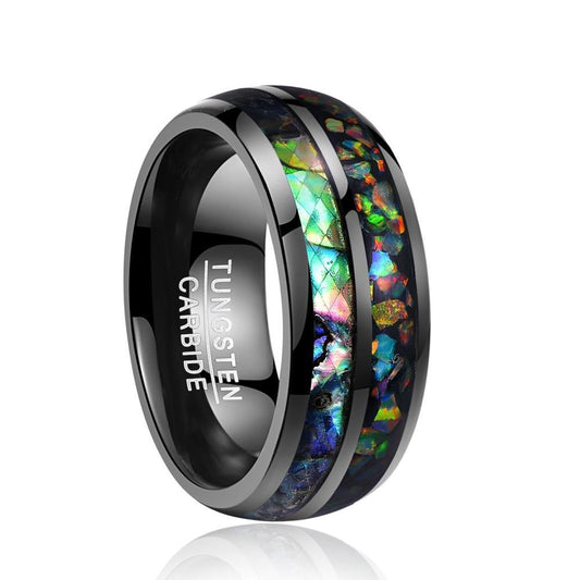 Black Tungsten Carbide with Opal Inlay Wedding Ring - Innovato Store