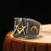 Black Stainless Steel Freemason Square and Compasses, Moon and Sun Ring - Innovato Store