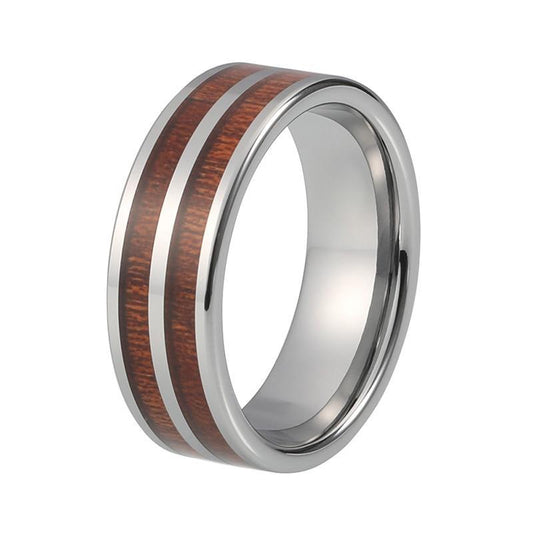 8mm 3 Band Silver Coated Tungsten Ring with Wood Inlay Wedding Ring - Innovato Store