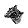 Stainless Steel Black Toned Viking Wolf Biker Ring for Men with Nordic Rune and Celtic Knot Symbols