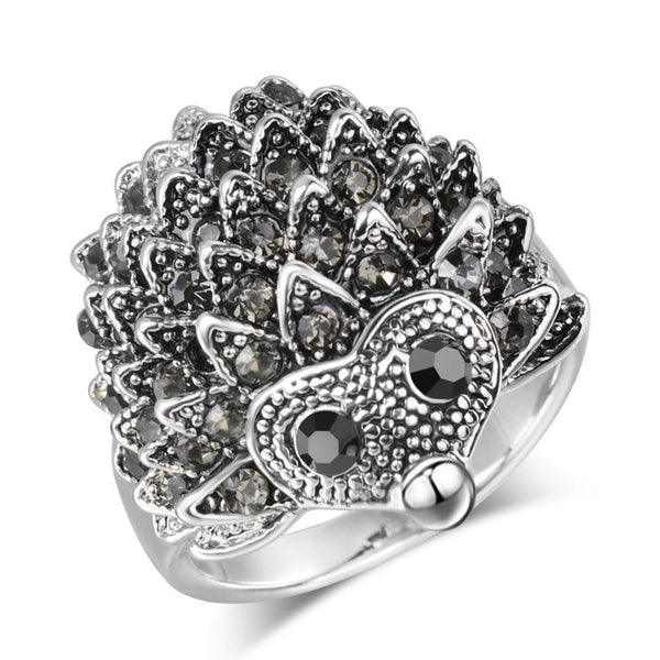 Silver Plated Hedgehog Ring with Multiple Gray CZ Stones