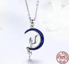 925 Sterling Silver Blue Crescent Moon and Fairy Pendant Necklace