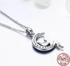 925 Sterling Silver Blue Crescent Moon and Fairy Pendant Necklace