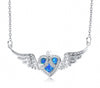 925 Sterling Silver White and Blue Fire Opal Heart with Angel Wings Pendant Necklace