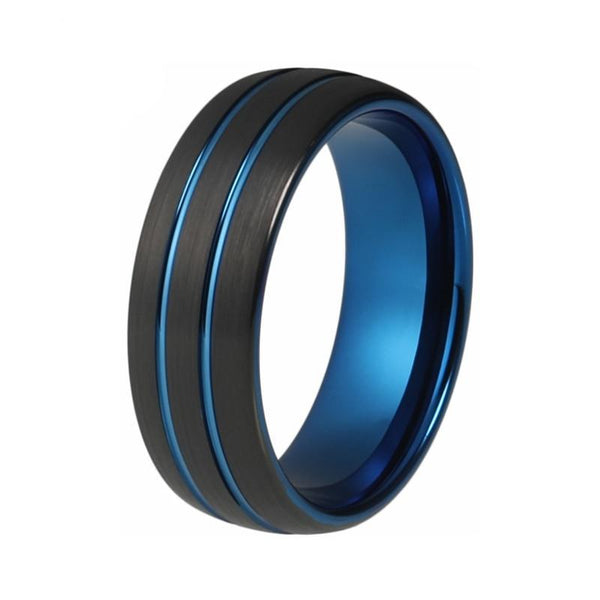 Blue Engraved Wheel-like Tungsten Carbide Dome Ring - Innovato Store