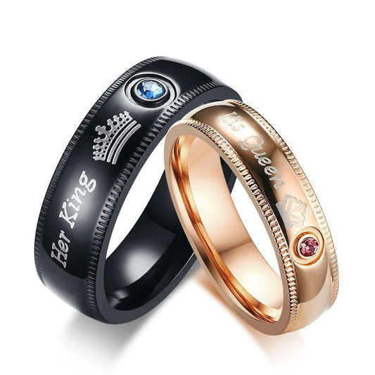 His Queen and Her King Black and Gold Coated Stainless Steel Wedding Ring - Innovato Store