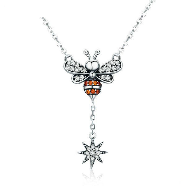 925 Sterling Silver Bee & Star Pendant Necklace For Women