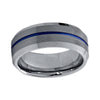 8mm Silver Brushed Matte Beveled Ring with Blue line Tungsten Carbide Ring - Innovato Store