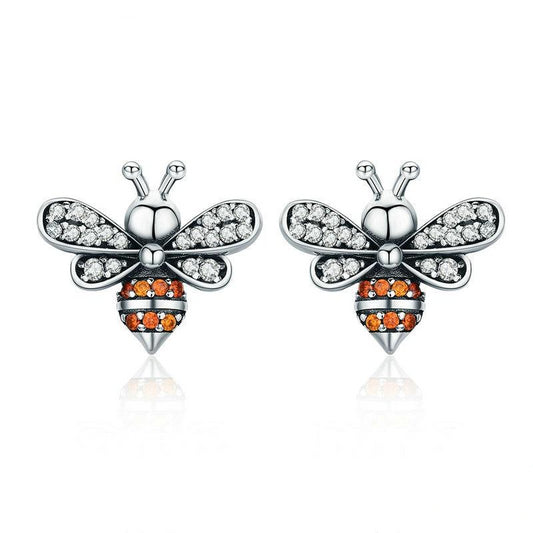 925 Sterling Silver Cute Bees Stud Earrings for Women