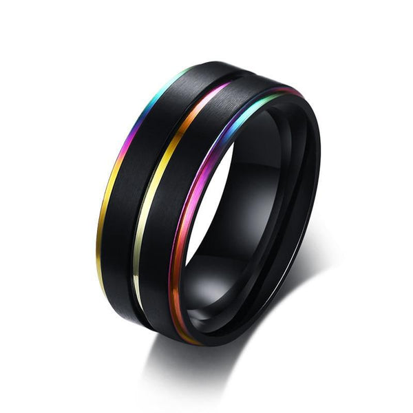 8mm Black Tungsten Carbide Magnificent Unisex Rainbow Rings - Innovato Store