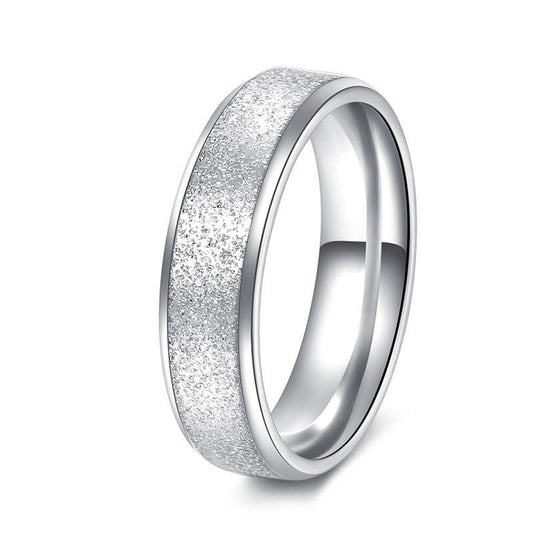 Stainless Steel Simple Fashion Ring for Women with Silver Color Grain Scrub Sparkle Inlay Design