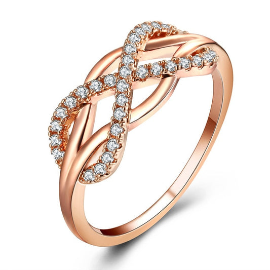 Rose Gold Plated Engagement Ring for Women with Infinity Symbol and 31 pieces of Round Zircons Inlay