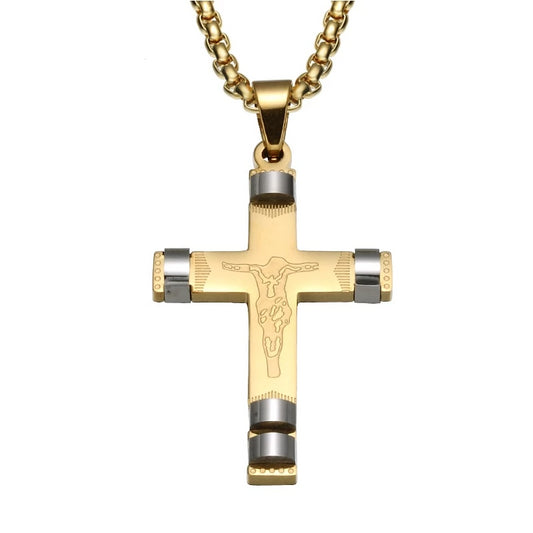 Gold Plated Stainless Steel Cross Pendant Necklace