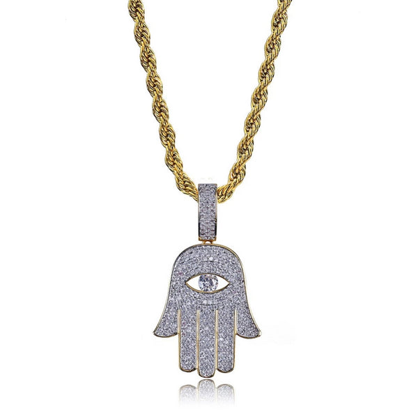 Gold Plated Micro Pave Zircon Evil Eye Pendant Necklace