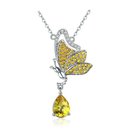 925 Sterling Silver Dancing Butterfly with Cubic Zirconia Pendant Necklace
