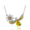 925 Sterling Silver Bee and Flower Yellow Cubic Zirconia Pendant