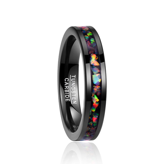 4mm Beautiful Stained Glass Pattern Inlay with Black Tungsten Carbide Wedding Ring - Innovato Store