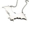 Silver Tone Black Enamel Flying Bat Pendant