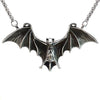 Silver Tone Black Enamel Flying Bat Pendant