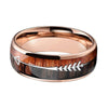 Men and Women Gloss Finish Wood Inlay Arrow Design Rose Gold Tungsten Wedding Band - Innovato Store