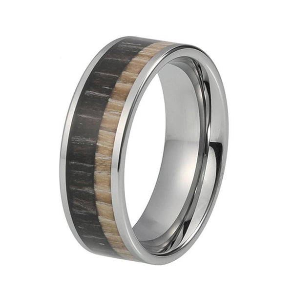 8mm Two Tone Black and Brown Wood Inlay with Silver Coated Tungsten Ring - Innovato Store