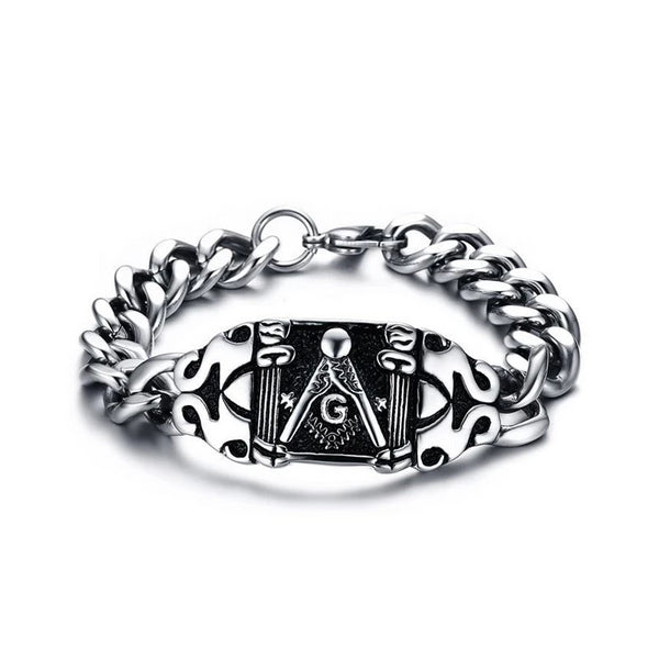 Stainless Steel Punk Rock Masonic Charm Bracelet