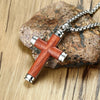 Rosewood Cross Pendant with Stainless Steel Chain Necklace