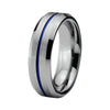 Silver Matte Tungsten Carbide Metal Band with Blue Groove Center Wedding Ring