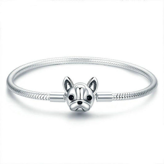 925 Sterling Silver Bulldog Charm Bracelet for Girls