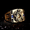Gold Plated Stainless Steel Freemason Ring with Two Blue Crystals - Innovato Store