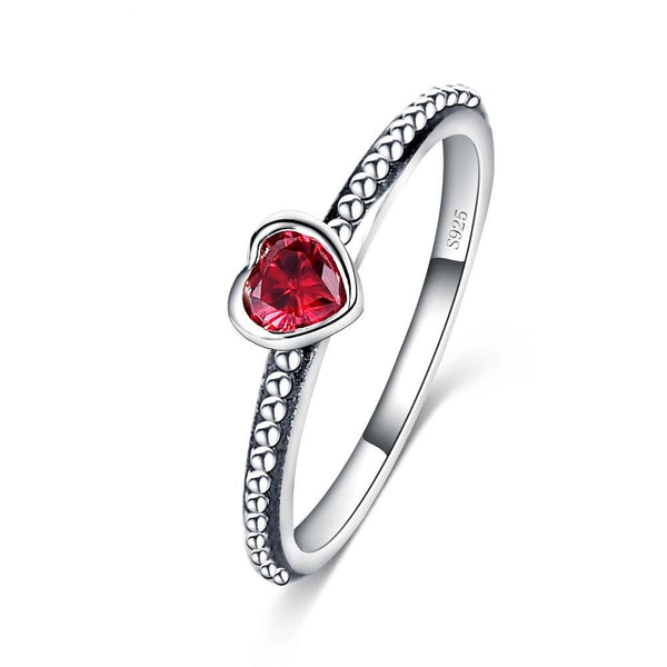 5mm 925 Sterling Silver with a Scarlet Crystal Love Heart Unisex Romantic Wedding Band - Innovato Store
