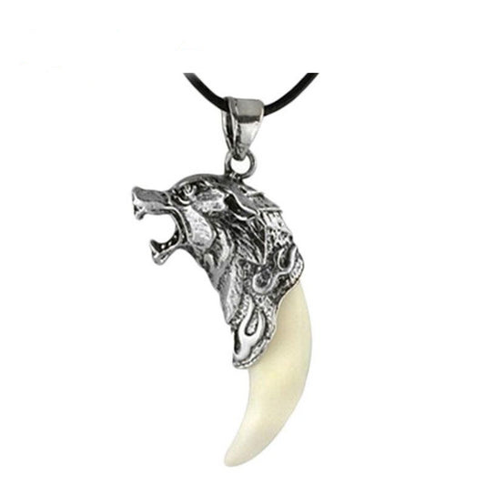 Wolf Head and Tooth Pendant Necklace