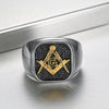 Stainless Steel Freemason Ring with Black Rough Inlay with a Gold Plated Symbol Imprint Ring