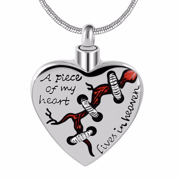 Heart with Stitch Cremation Pendant Memorial Necklace