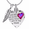 Silver Heart Feather with Cubic Zirconia Cremation Pendant Memorial Necklace