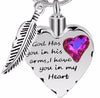 Silver Heart Feather with Cubic Zirconia Cremation Pendant Memorial Necklace